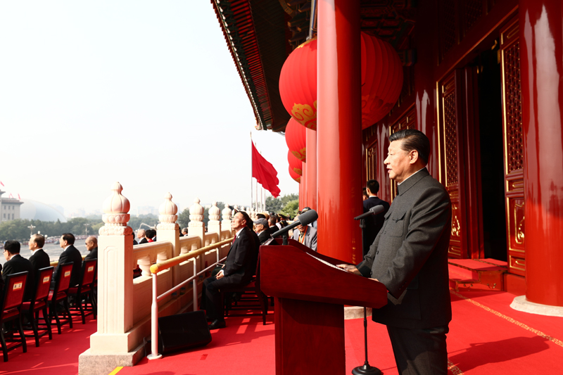 10月1日上午，慶祝中華人民共和國成立70周年大會在北京天安門廣場隆重舉行。中共中央總書記、國家主席、中央軍委主席習(xí)近平發(fā)表重要講話。